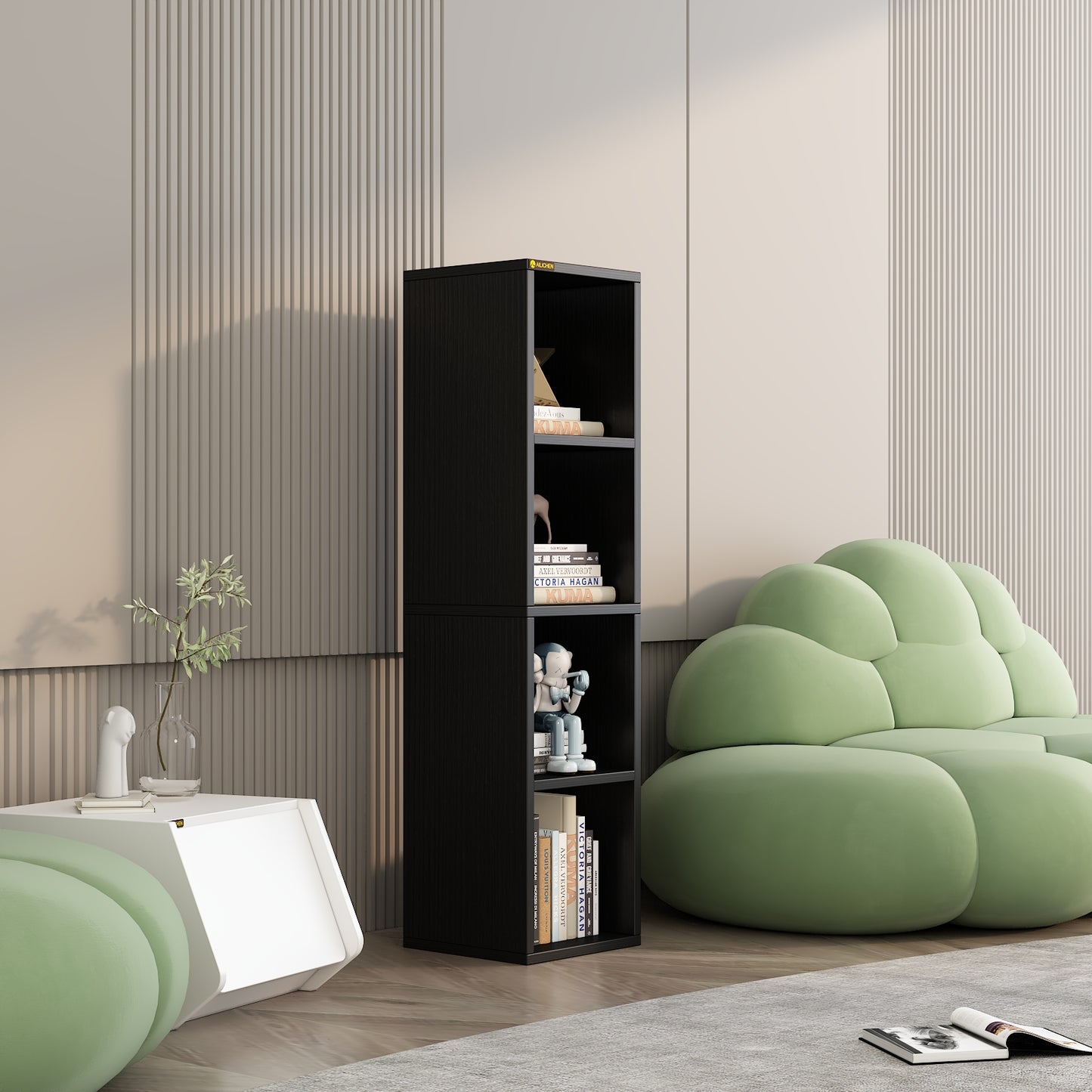 4 Shelf Bookcase / Solid Wood / Display Bookshelf for Living Room, Bedroom, Home and Office