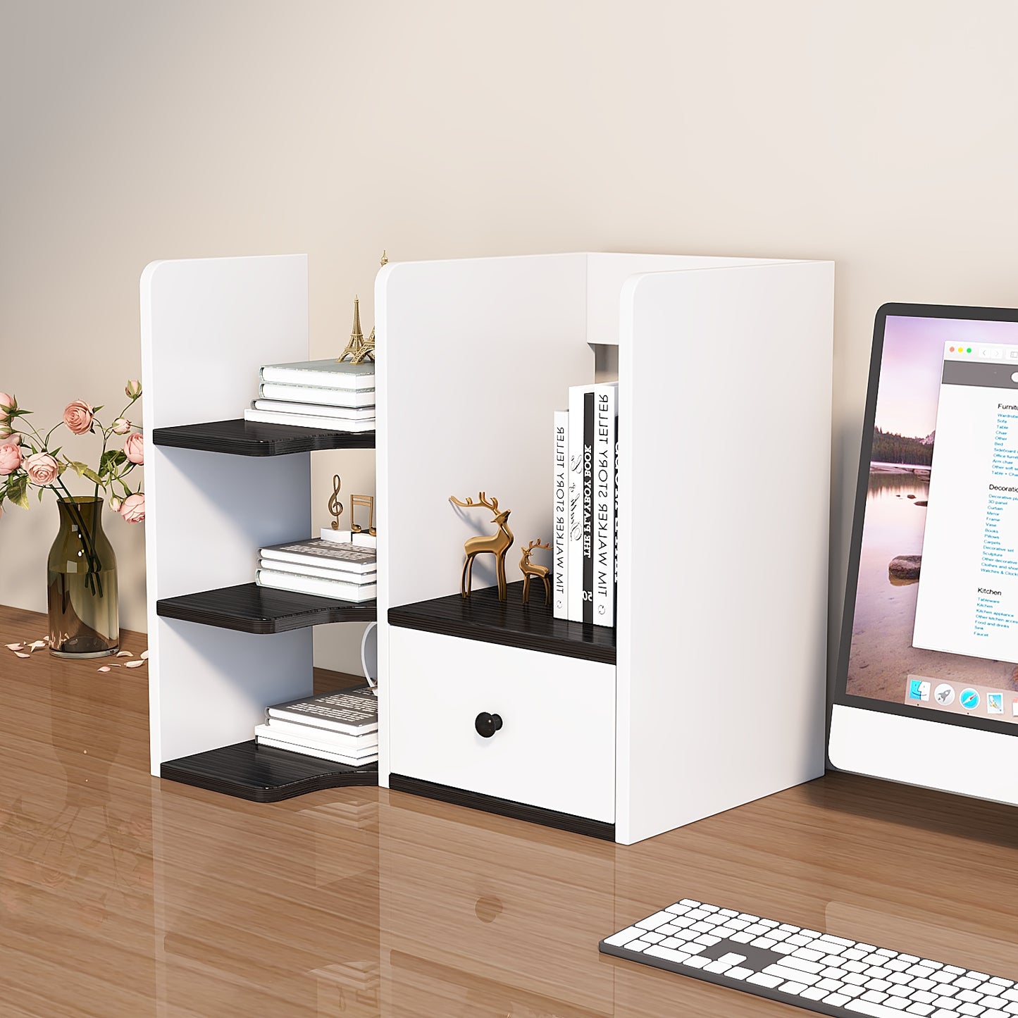 Lateral File Cabinet with Open Shelves and Drawer for A4 Letter and Legal Sized Documents