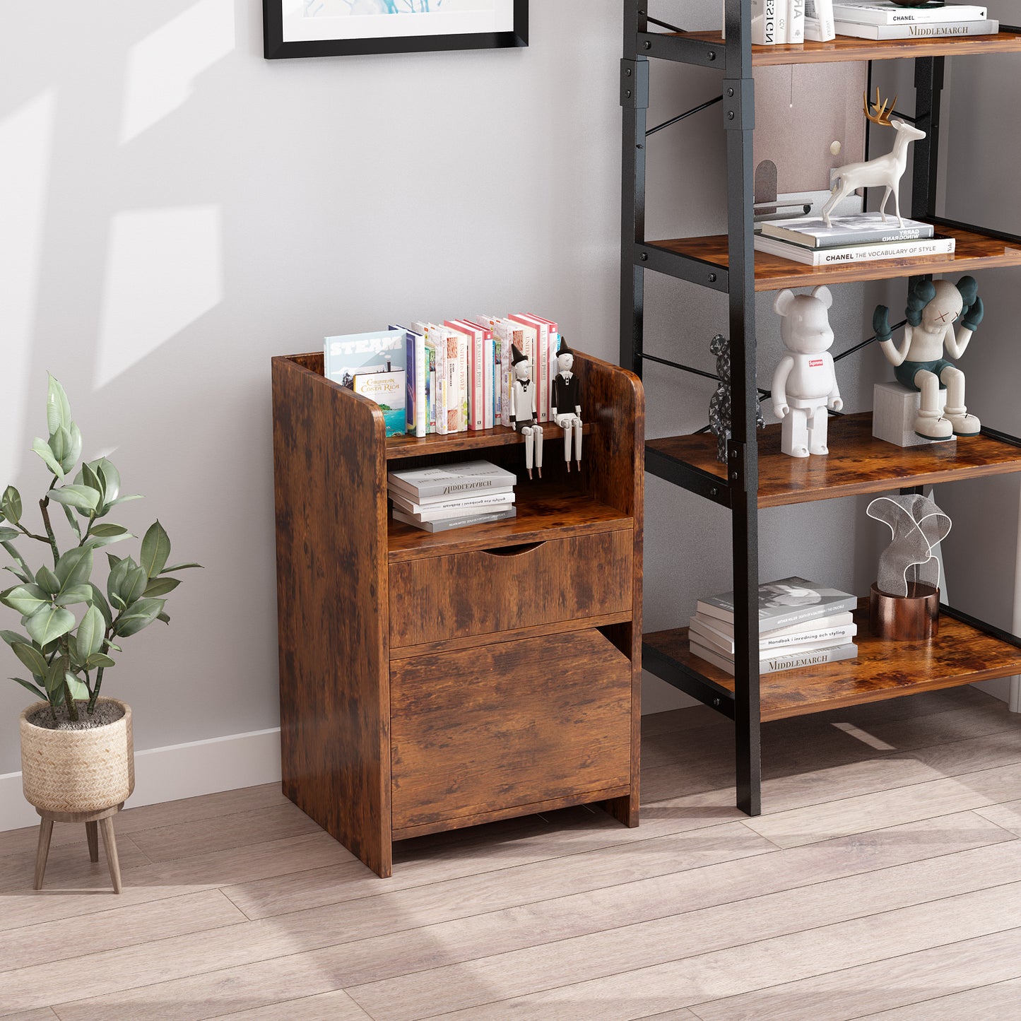 Nightstand with 2 Drawers Small Dresser with Storage Shelf Bedside Table