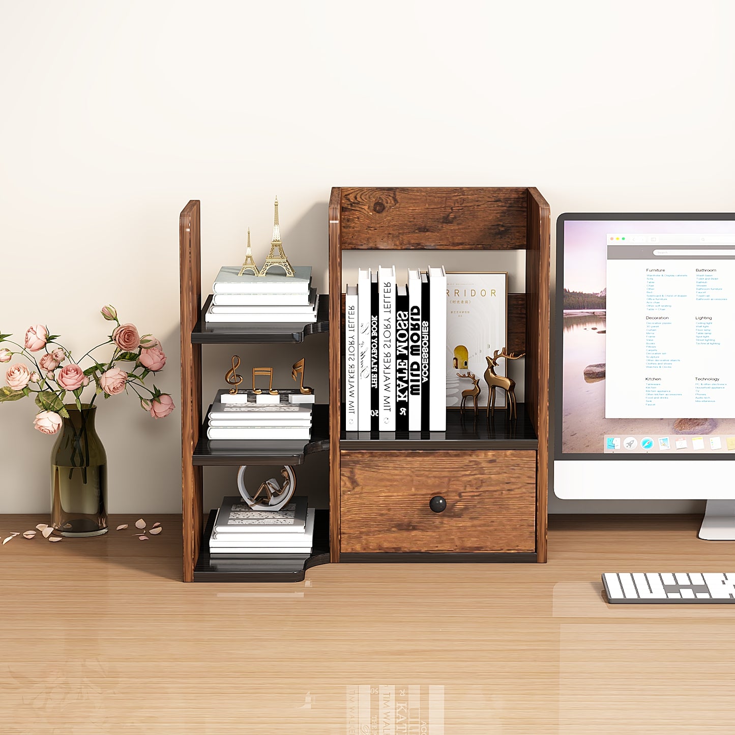 Lateral File Cabinet with Open Shelves and Drawer for A4 Letter and Legal Sized Documents