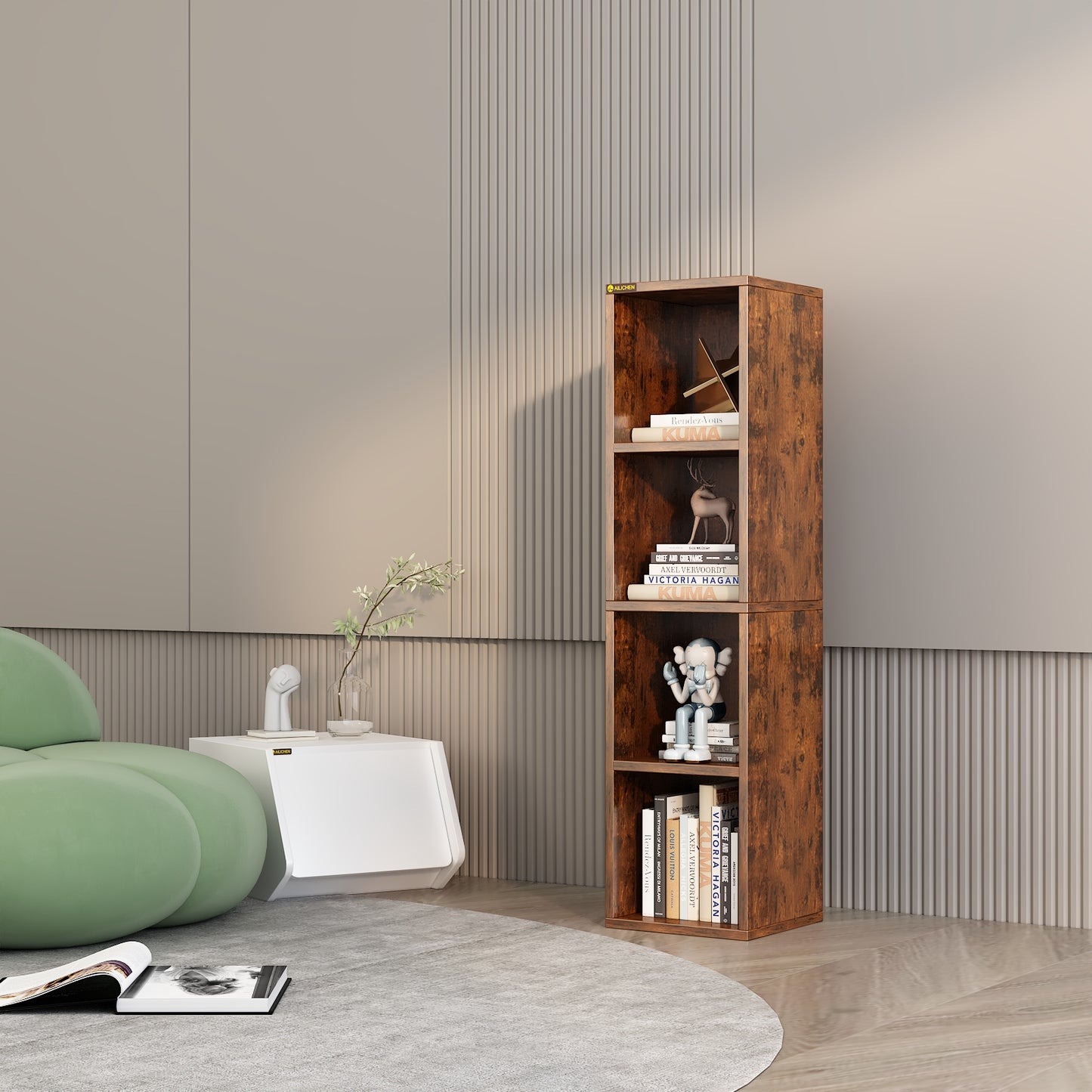 4 Shelf Bookcase / Solid Wood / Display Bookshelf for Living Room, Bedroom, Home and Office