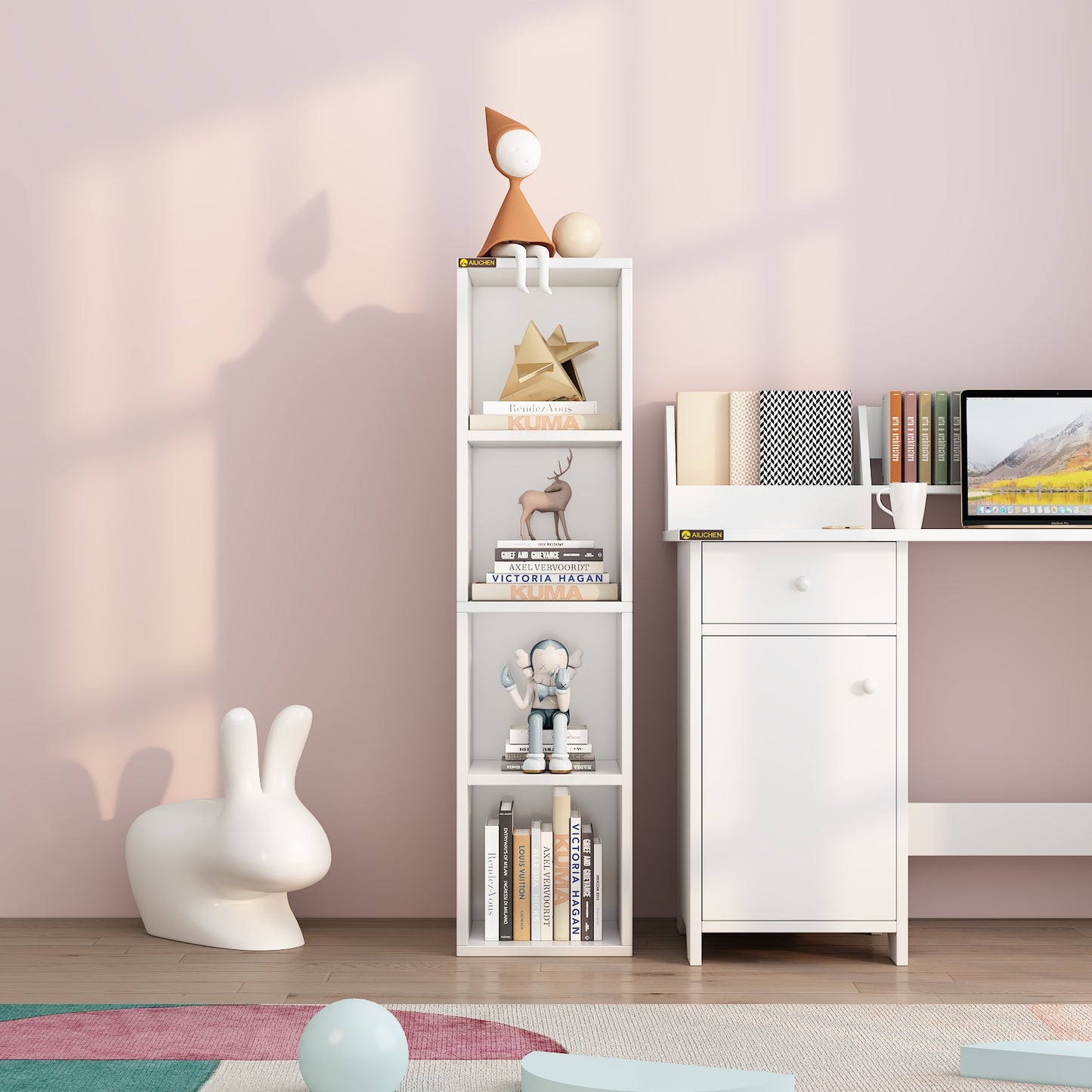 4 Shelf Bookcase / Solid Wood / Display Bookshelf for Living Room, Bedroom, Home and Office