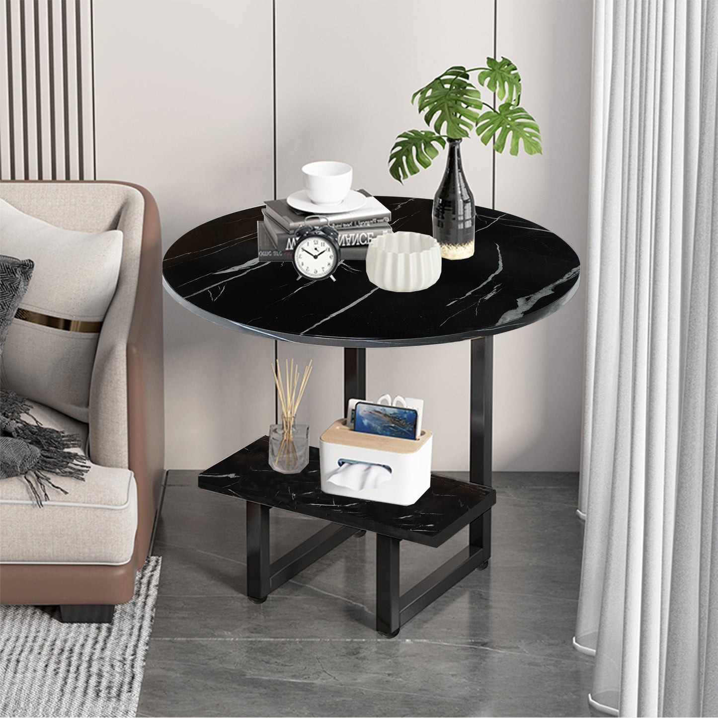 AILICHEN End Table,2 Layer Coffee Table Modern Minimalist Side Table for Living Room