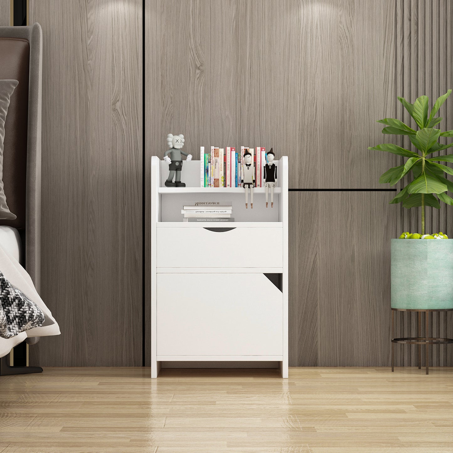 Nightstand with 2 Drawers Small Dresser with Storage Shelf Bedside Table