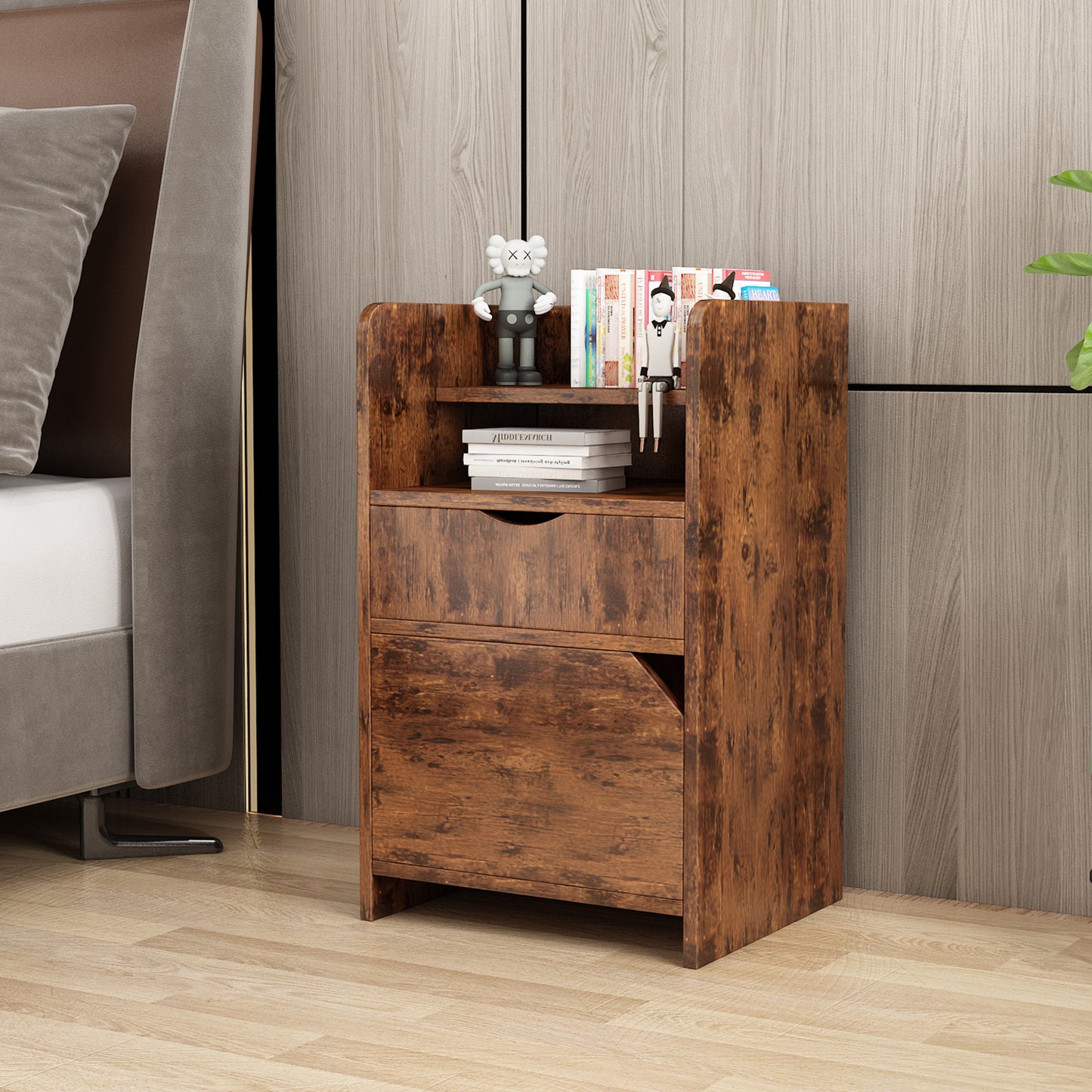Nightstand with 2 Drawers Small Dresser with Storage Shelf Bedside Table