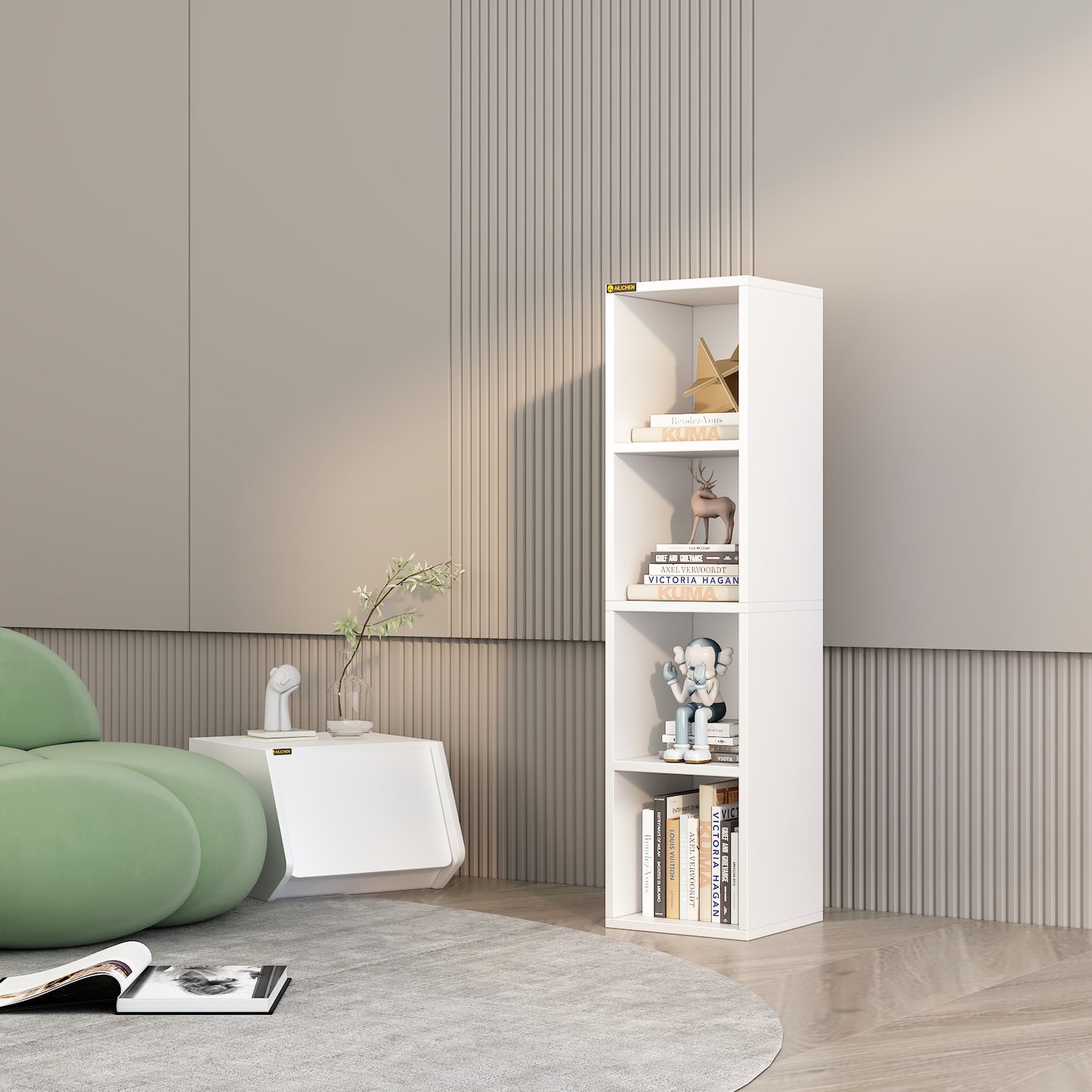 4 Shelf Bookcase / Solid Wood / Display Bookshelf for Living Room, Bedroom, Home and Office