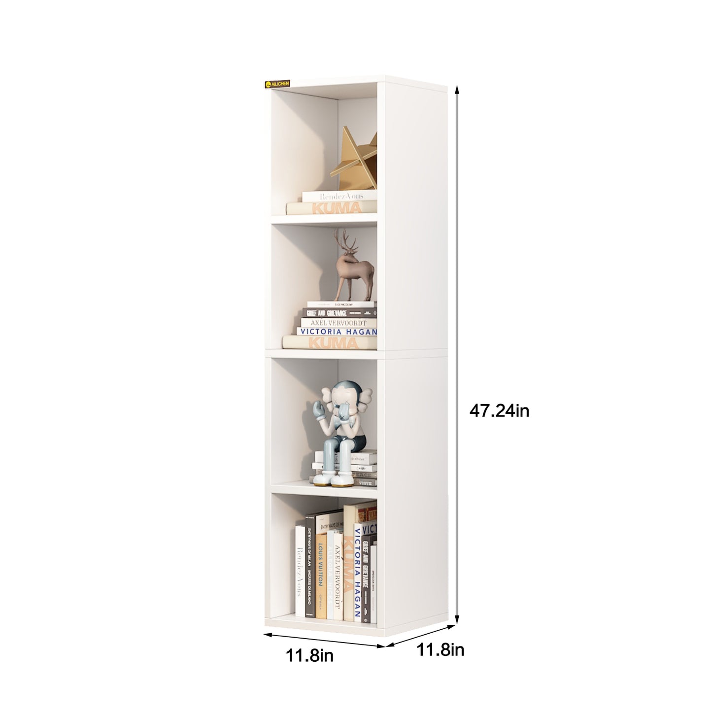 4 Shelf Bookcase / Solid Wood / Display Bookshelf for Living Room, Bedroom, Home and Office
