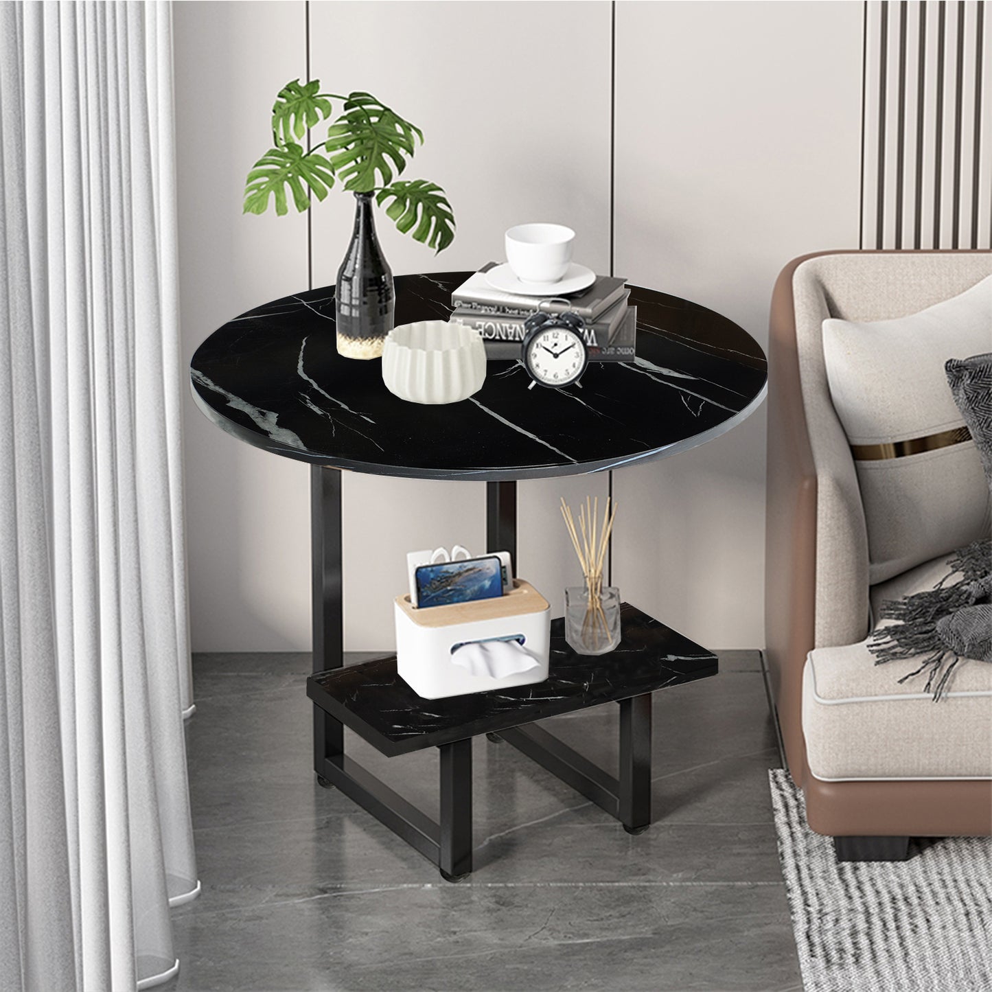AILICHEN End Table,2 Layer Coffee Table Modern Minimalist Side Table for Living Room