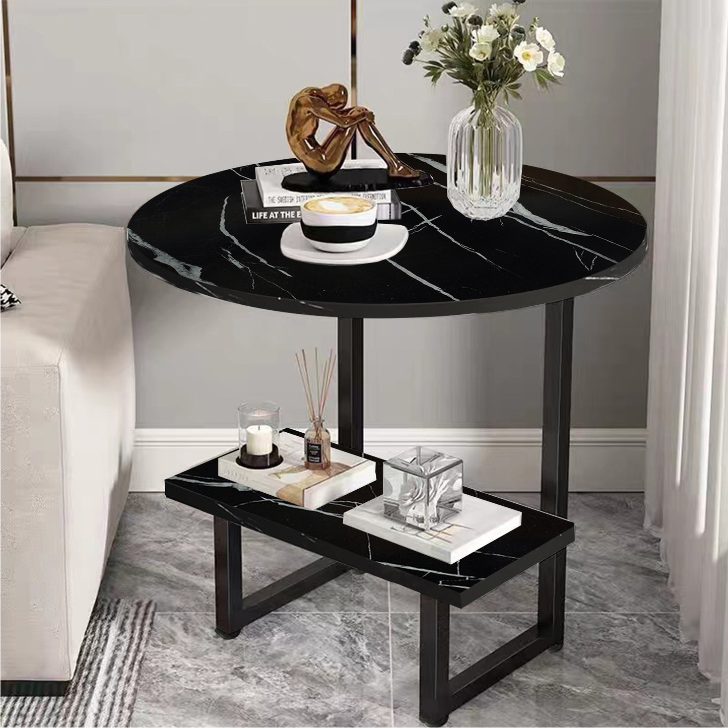 AILICHEN End Table,2 Layer Coffee Table Modern Minimalist Side Table for Living Room