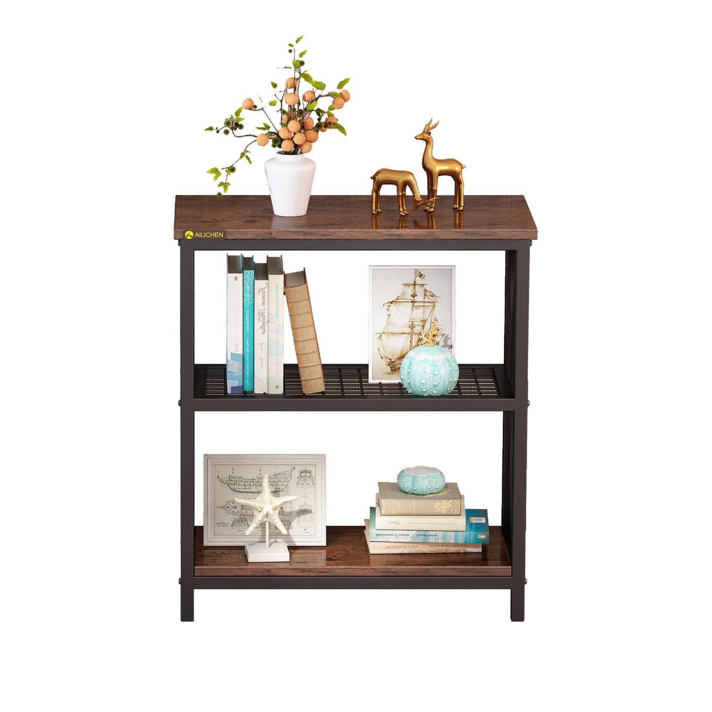 AILICHEN Display Rack, 3-Tier Single, French Oak Grey/ Black