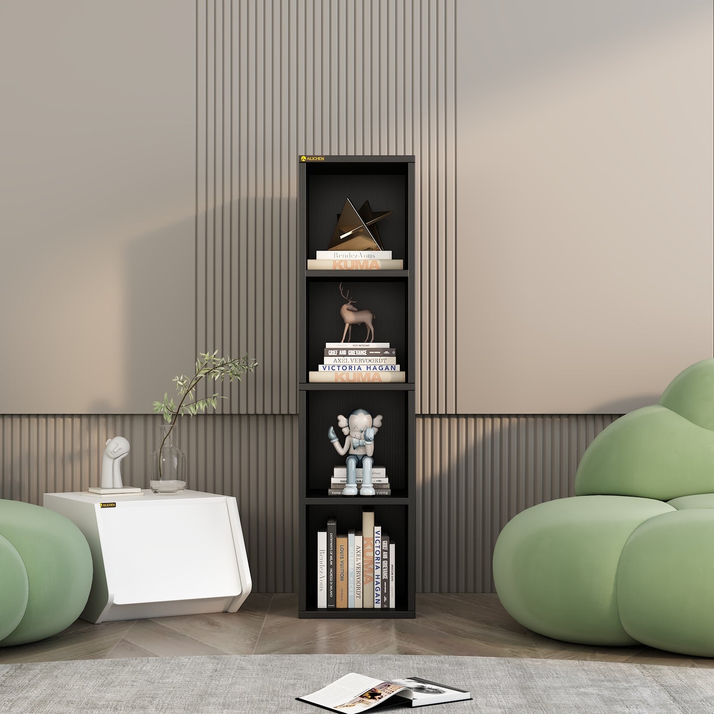 4 Shelf Bookcase / Solid Wood / Display Bookshelf for Living Room, Bedroom, Home and Office