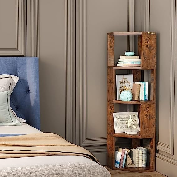 4 Tier Wooden Bookcase Corner Tall Book Shelf Modern Storage Display Rack