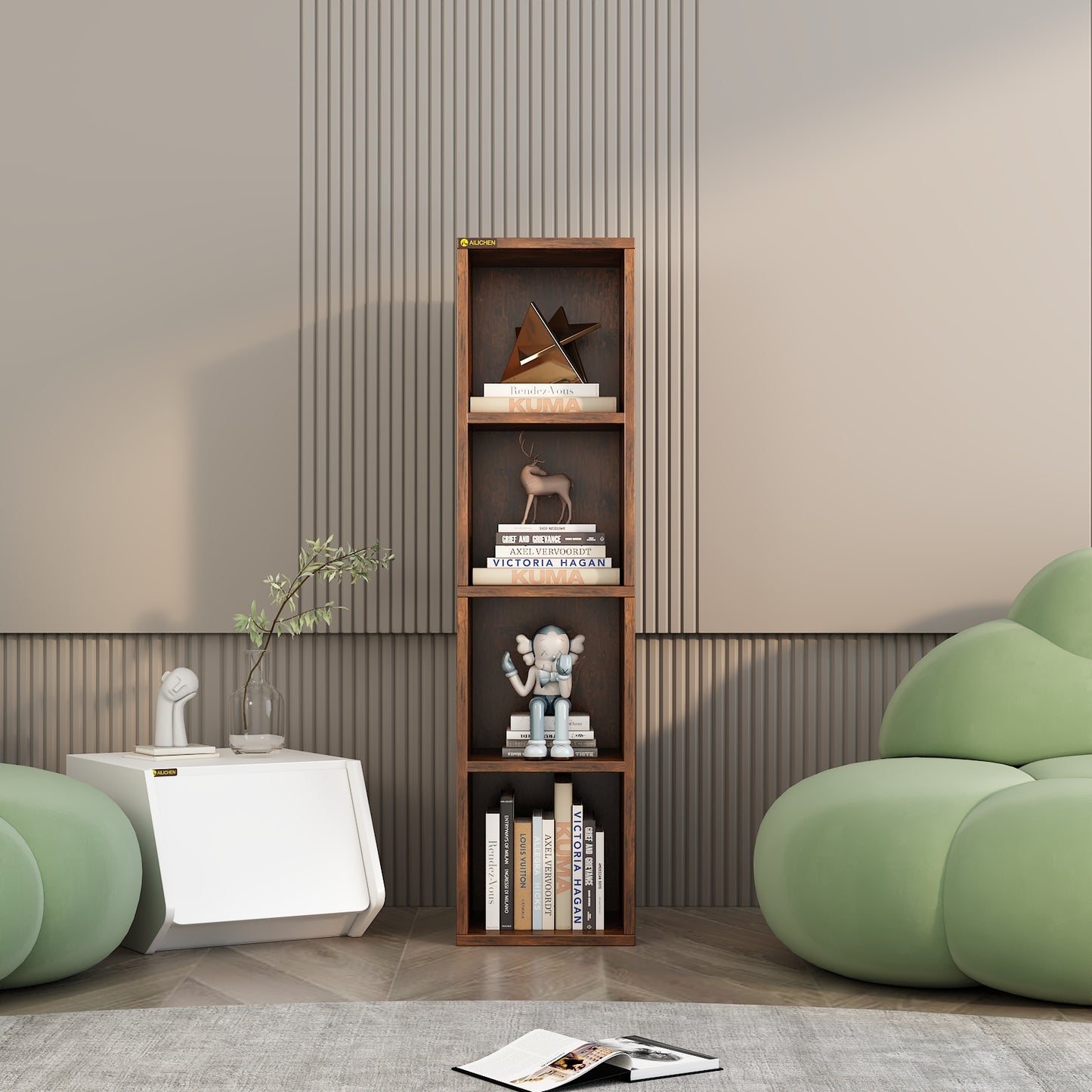 4 Shelf Bookcase / Solid Wood / Display Bookshelf for Living Room, Bedroom, Home and Office