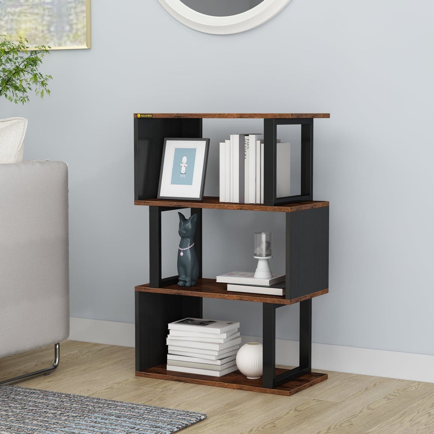4-Tier Open Shelf Bookshelf  S-Shaped