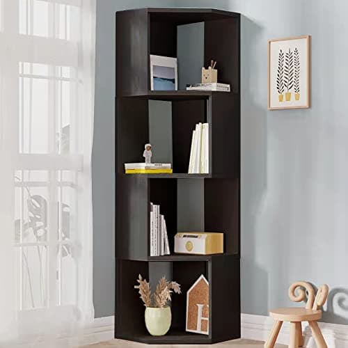 4 Tier Wooden Bookcase Corner Tall Book Shelf Modern Storage Display Rack