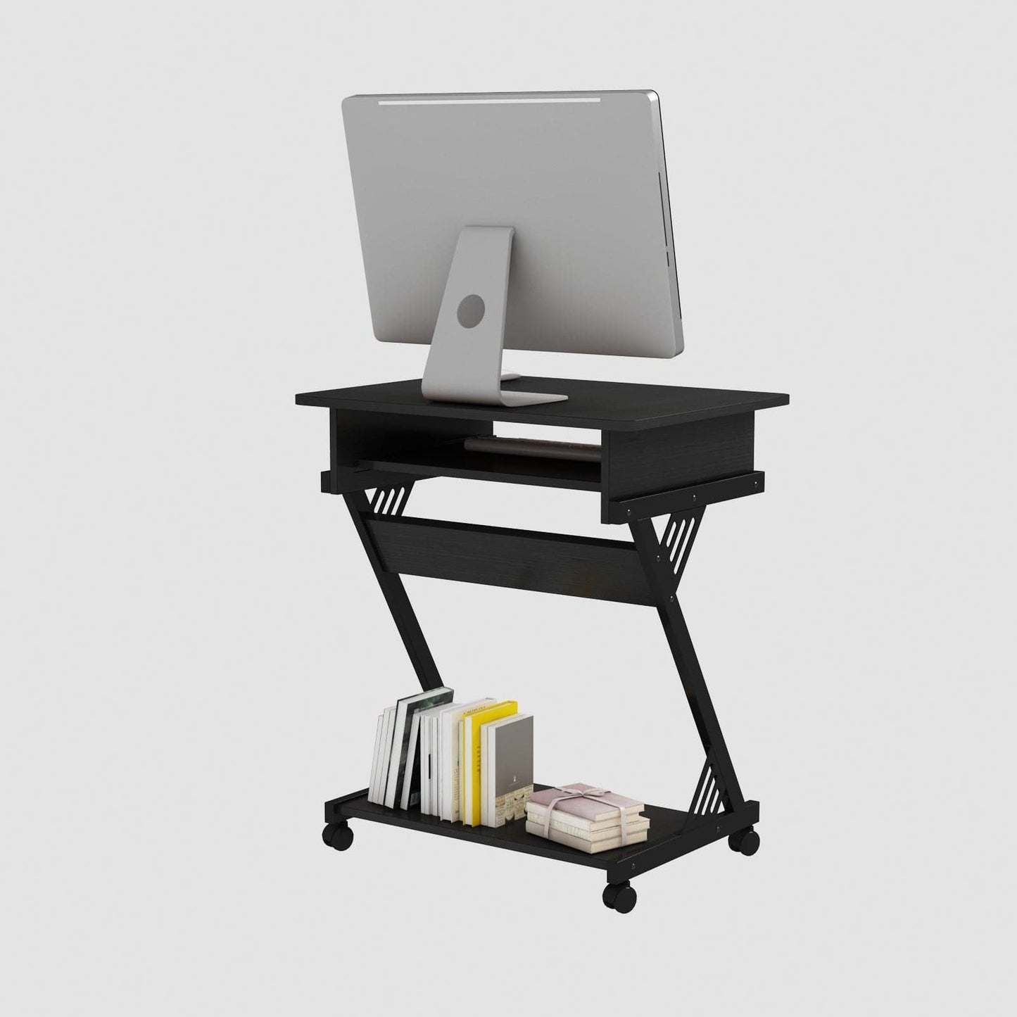 Z-Shaped Compact Study Table with Smooth Keyboard Tray for Small Spaces