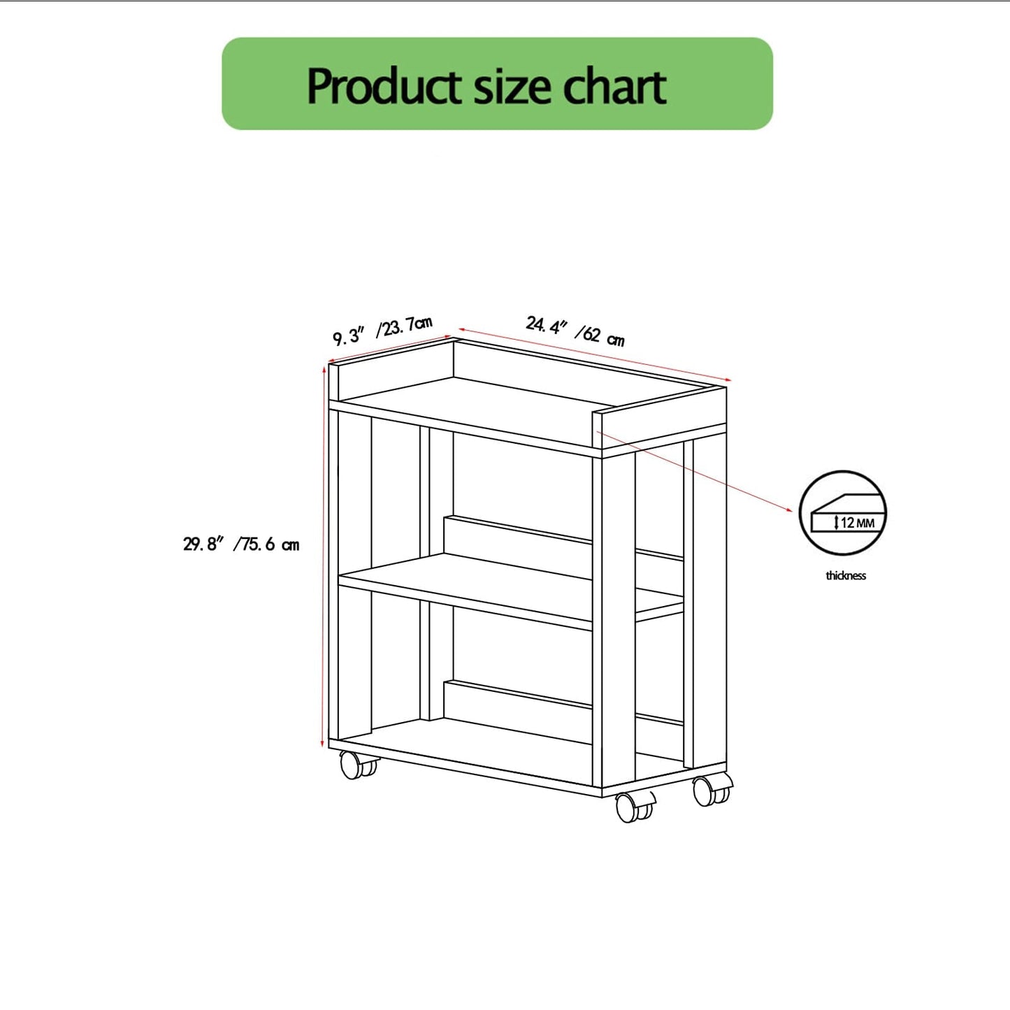 3-Tier Open Wood Shelving Unit Mobile Storage