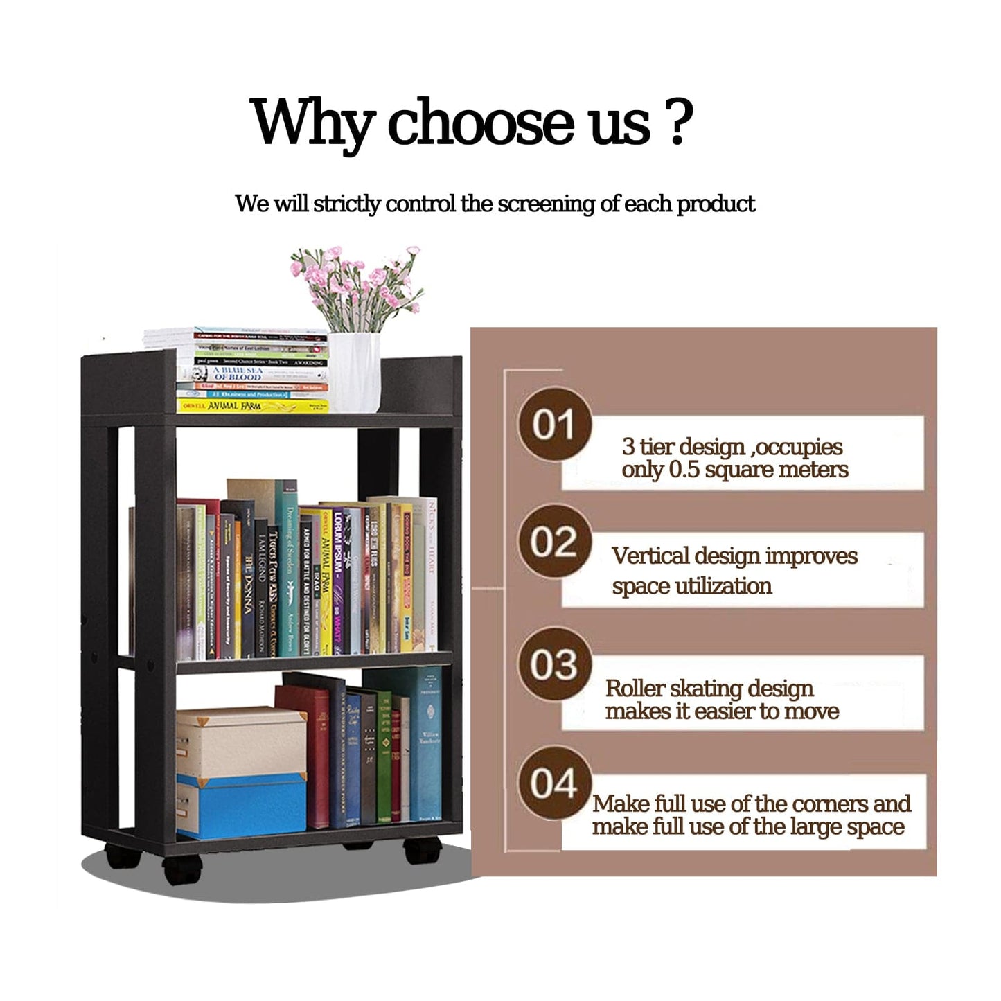 3-Tier Open Wood Shelving Unit Mobile Storage