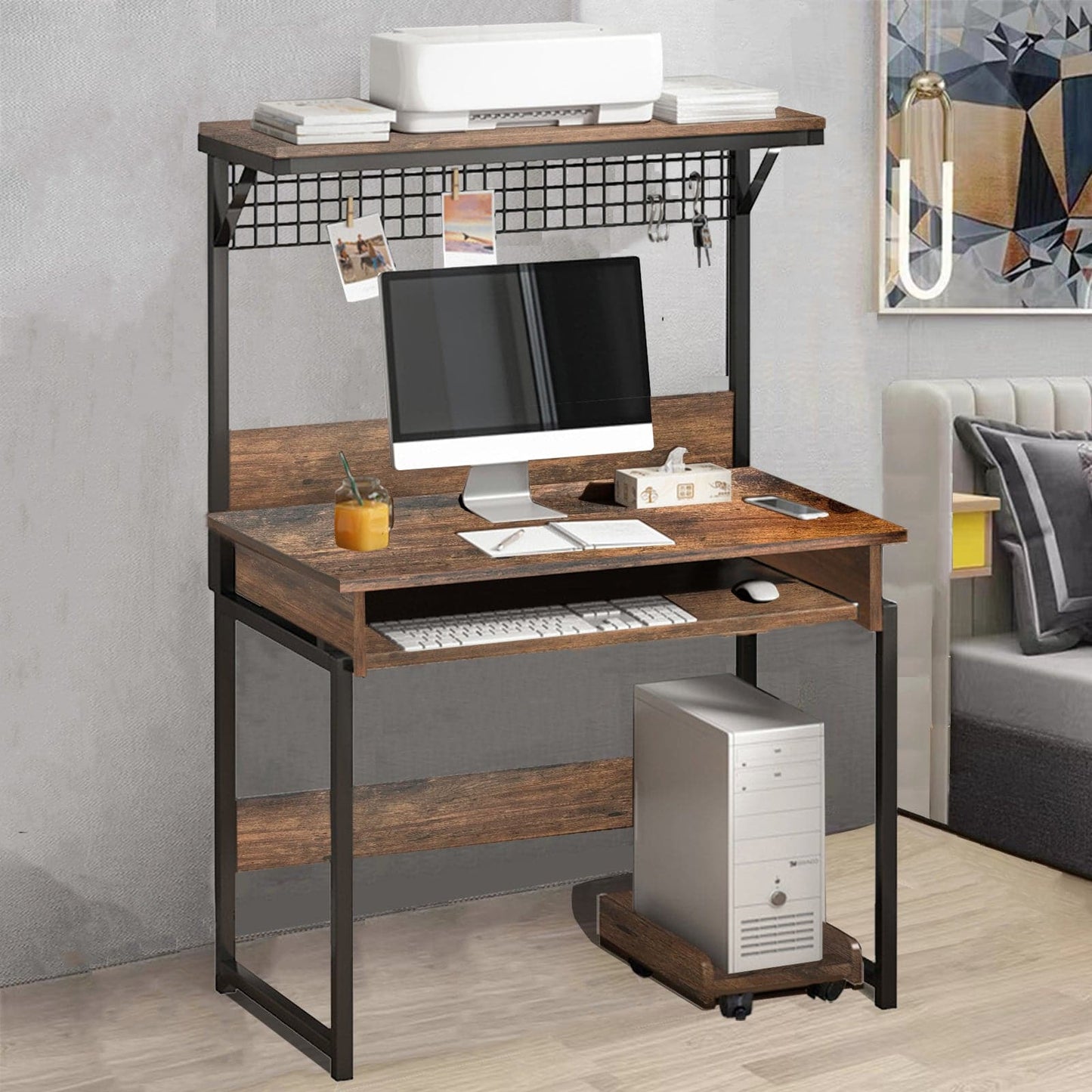 Computer Desk with Hutch, Modern Writing Desk with Storage Shelves, Office Desk Study Table Gaming Desk Workstation