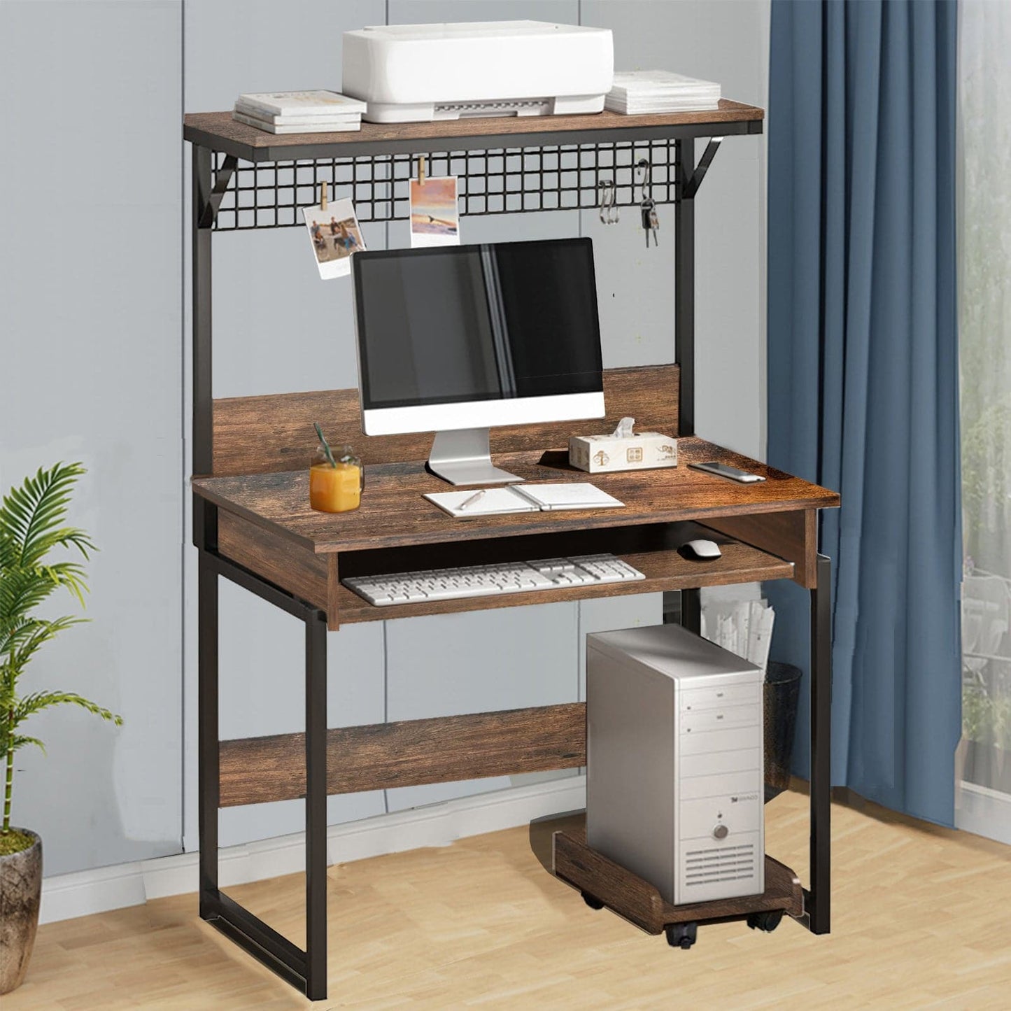 Computer Desk with Hutch, Modern Writing Desk with Storage Shelves, Office Desk Study Table Gaming Desk Workstation