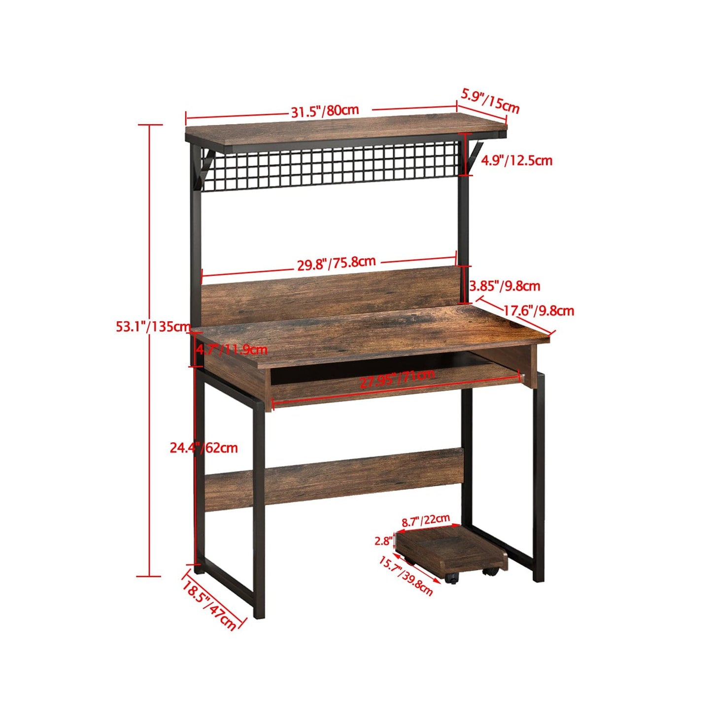 Computer Desk with Hutch, Modern Writing Desk with Storage Shelves, Office Desk Study Table Gaming Desk Workstation