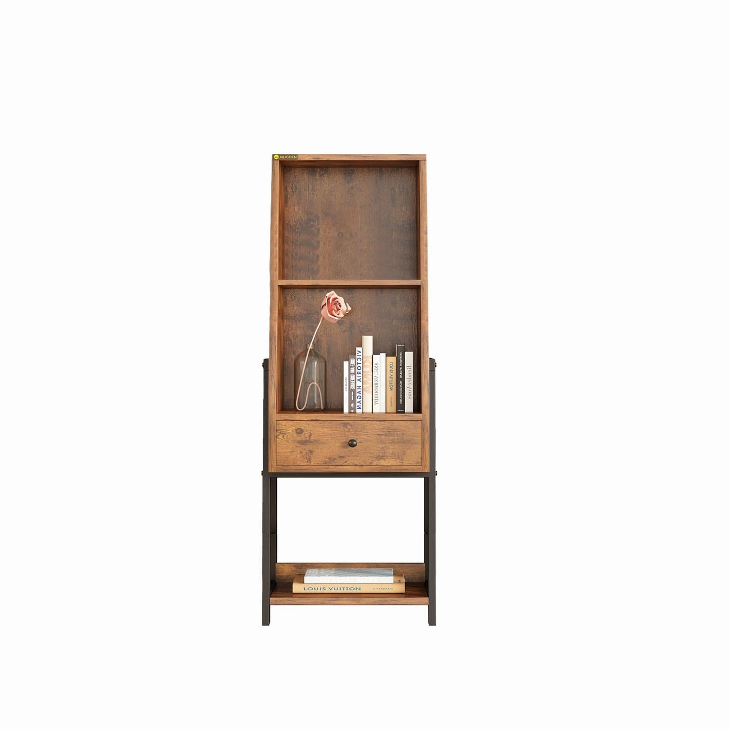 4-tier Ladder Shelf Bookcase Wood Bookshelf With Metal Frame freestanding Display Storage Cabinet With Drawers