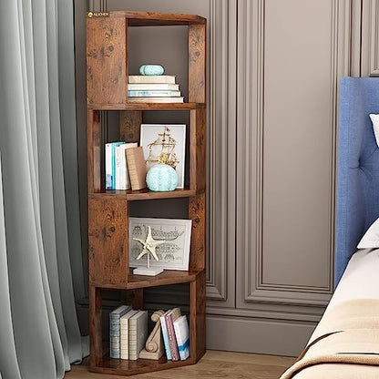 4 Tier Wooden Bookcase Corner Tall Book Shelf Modern Storage Display Rack