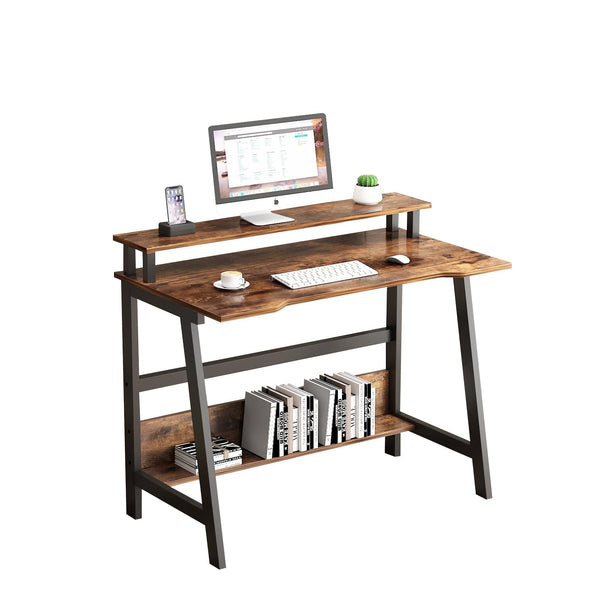 Small Computer Desk with Monitor Shelf - 33.5''Home Office Desk"