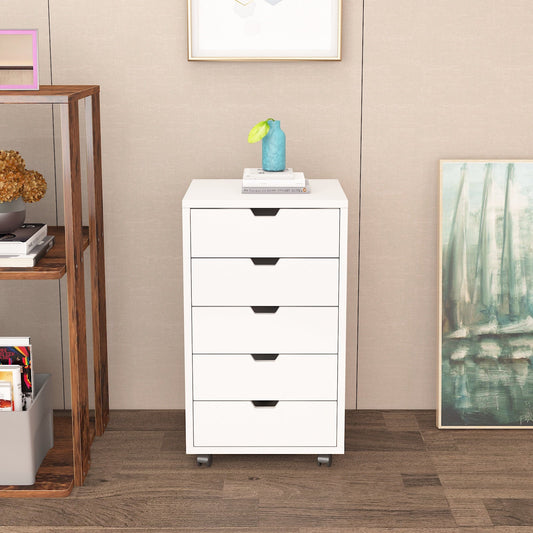 5-Tier Office Pulley Movable File Cabinet Wooden Storage Cabinet in white