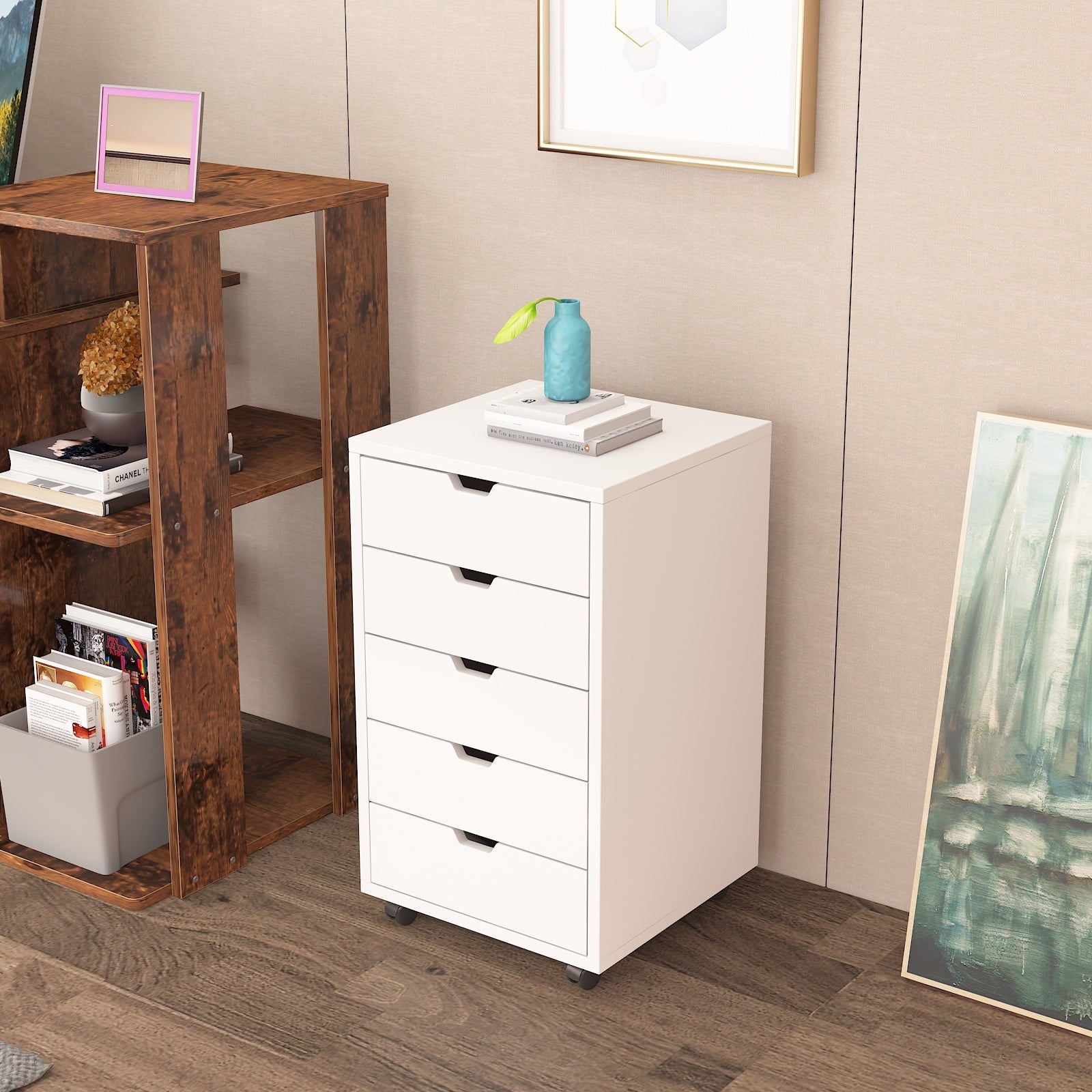 5-Tier Office Pulley Movable File Cabinet in white