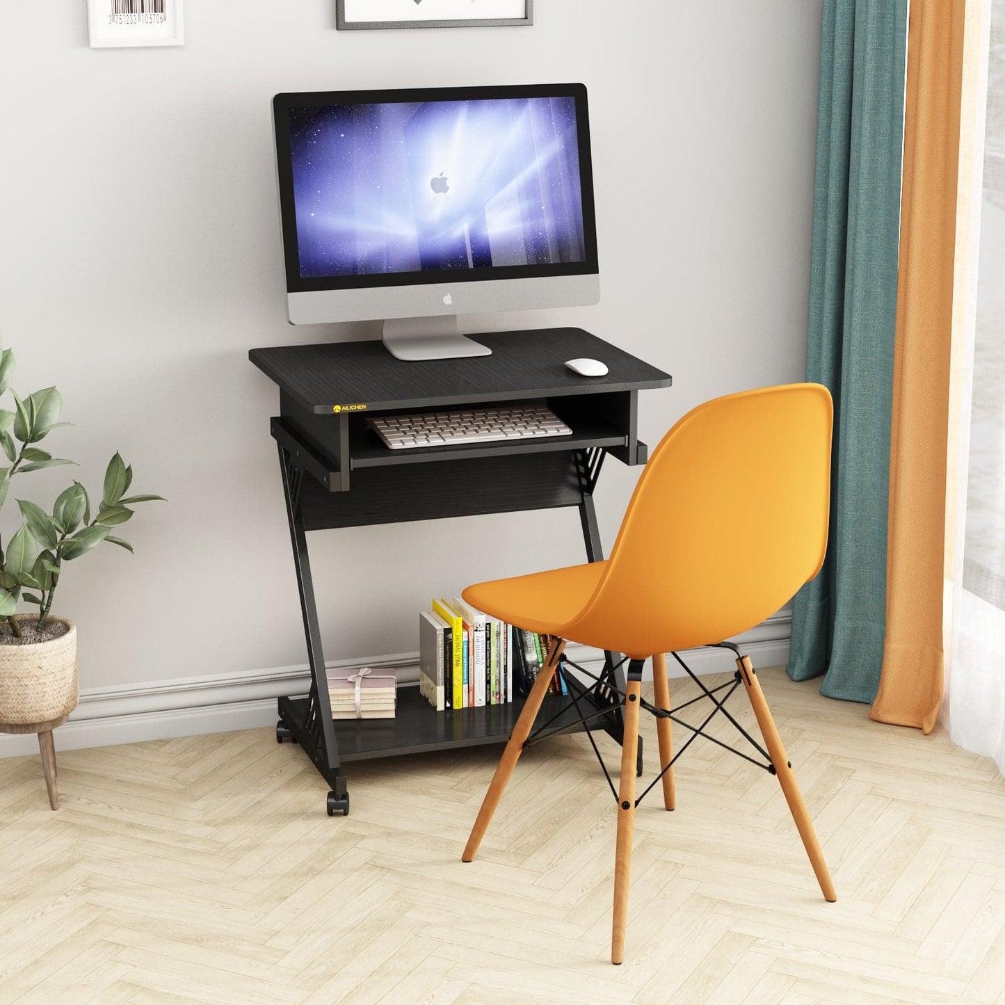 Z-Shaped Compact Study Table with Smooth Keyboard Tray for Small Spaces