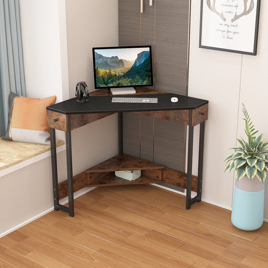 Triangle Computer Desk with Storage Shelf Corner Desk for Small Space