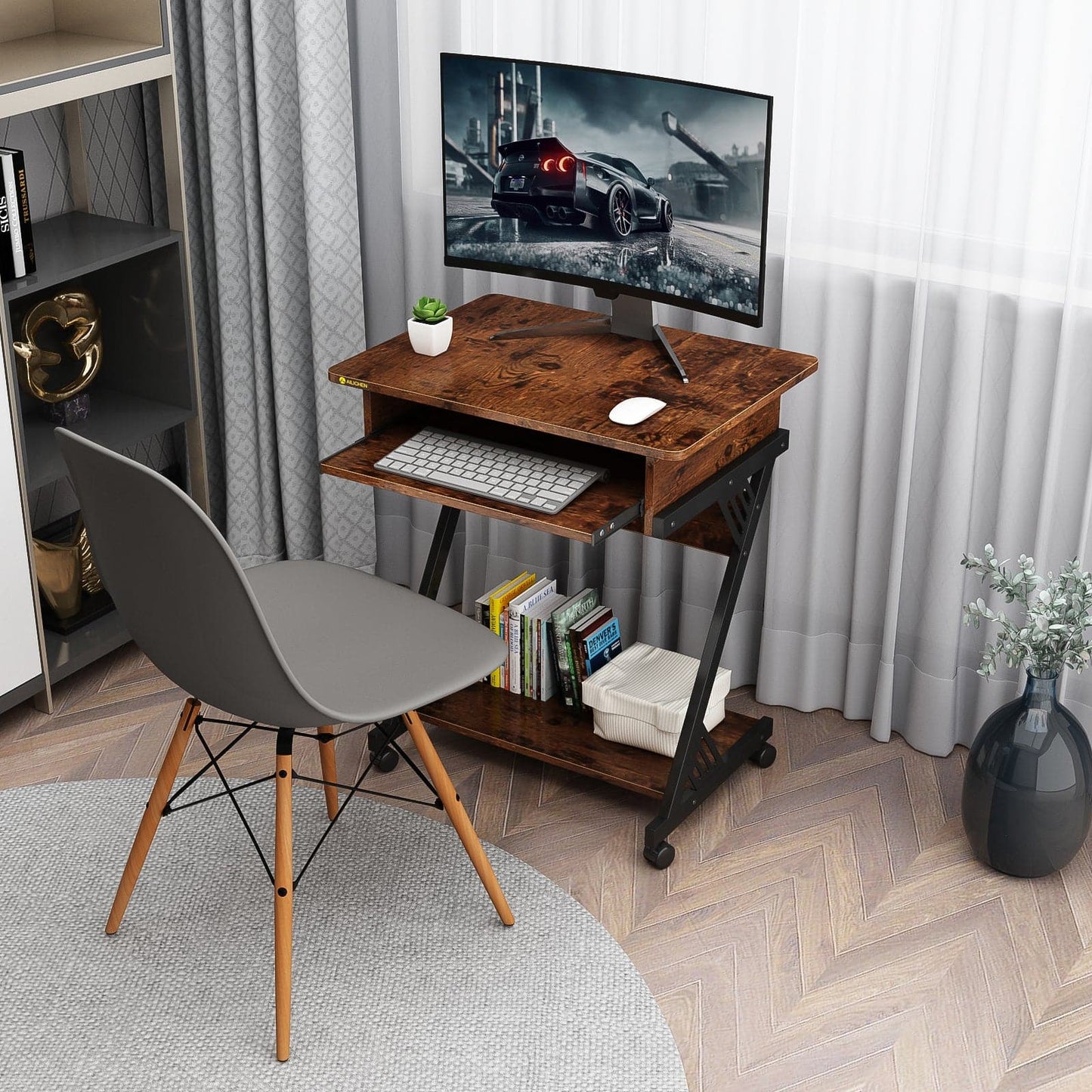 Z-Shaped Compact Study Table with Smooth Keyboard Tray for Small Spaces