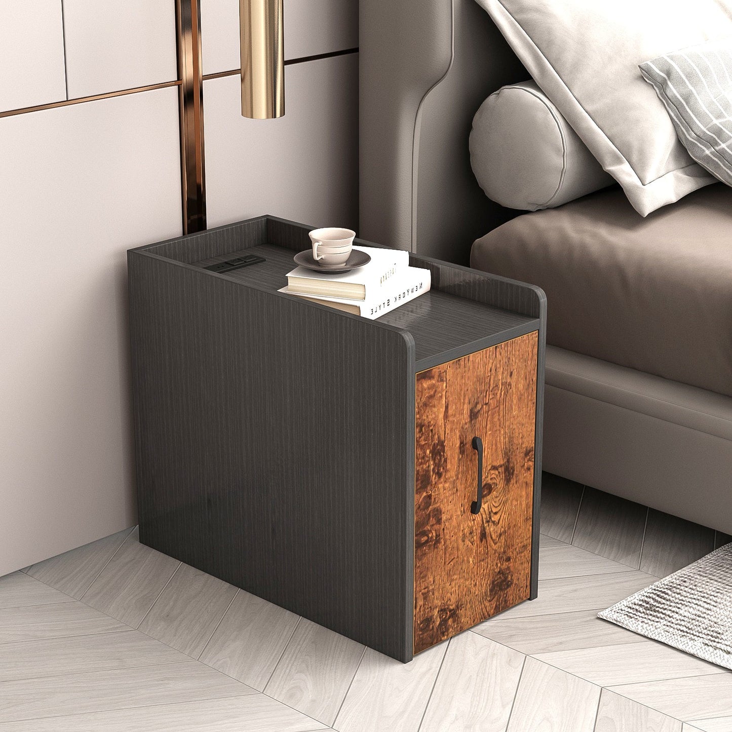 End Table with USB Ports and Power Outlets and 2 Drawers