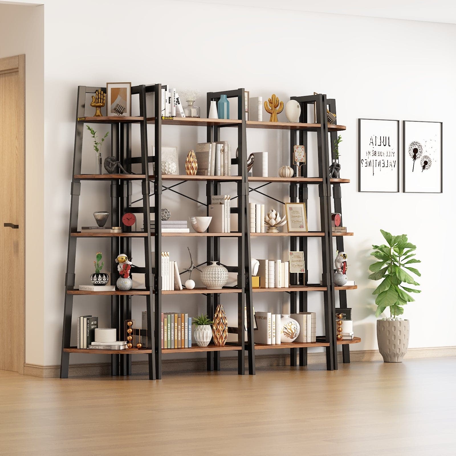 5 Tier Free Standing Bookcase Industrial Book Shelf with Metal Frame group