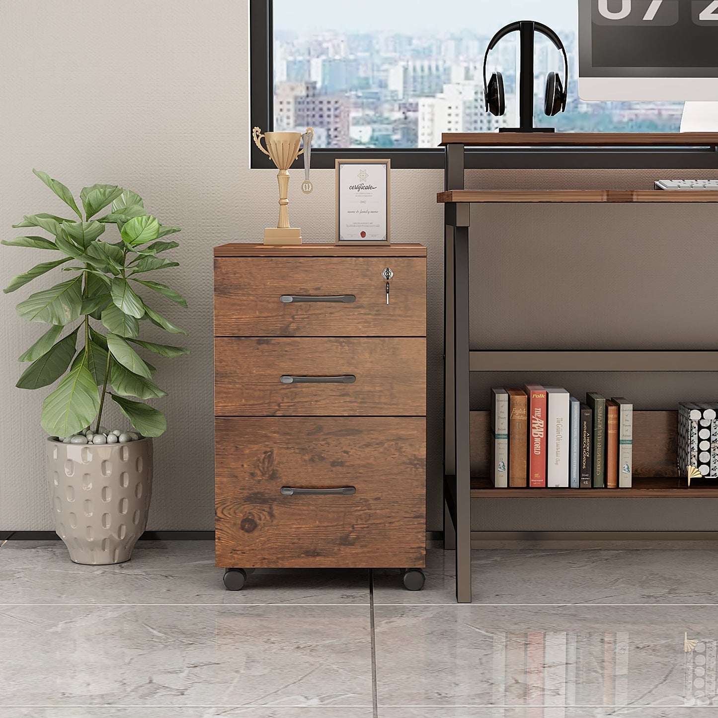 3 Drawers Wooden Locking File Cabinet with Storage