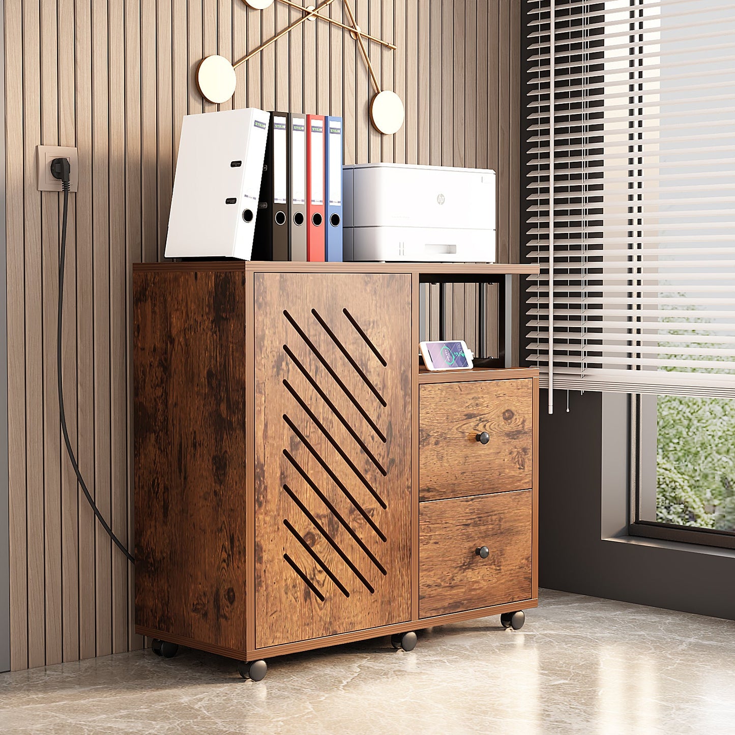 Floor Cabinet with Door Retro Floor Storage Cabinet