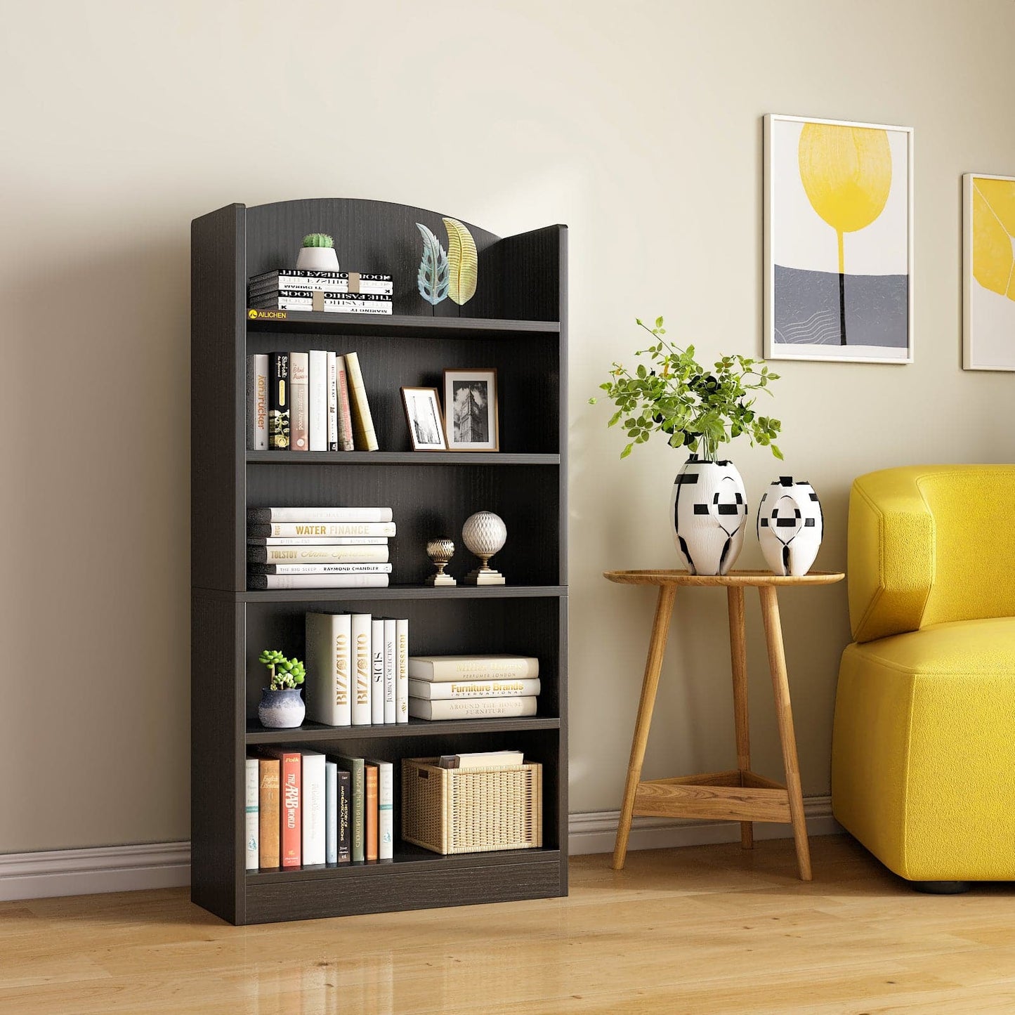 Bookshelves and Bookcases Floor Standing 5 Tier Display Storage Shelves Tall Furniture