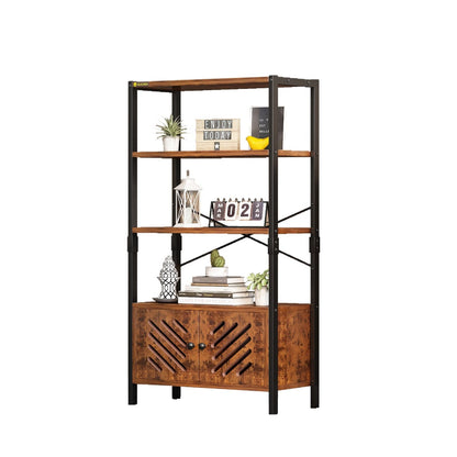 Bookshelf, Storage Cabinet with 3 Shelves and 2 Louvered Doors
