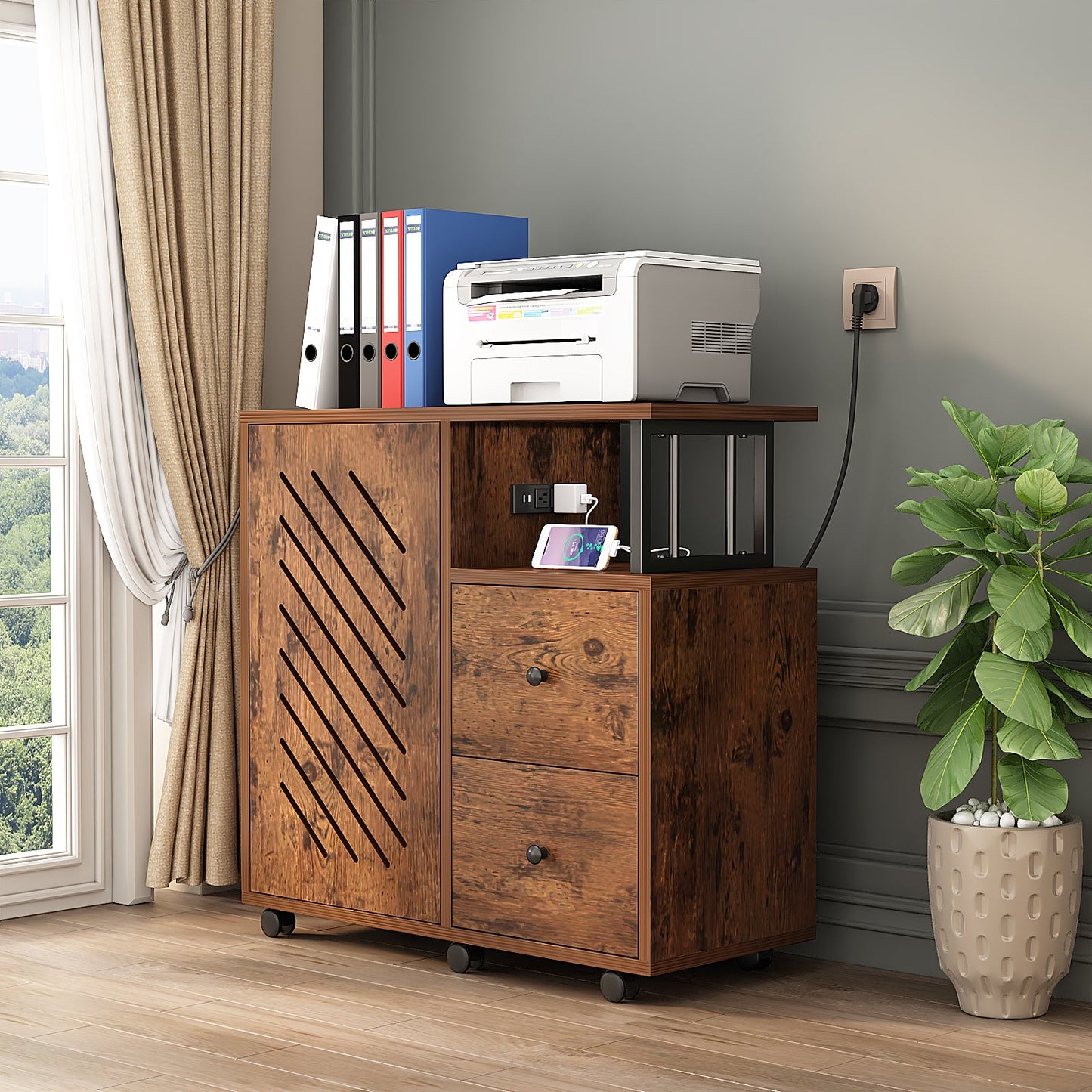 Floor Cabinet with Door Retro Floor Storage Cabinet