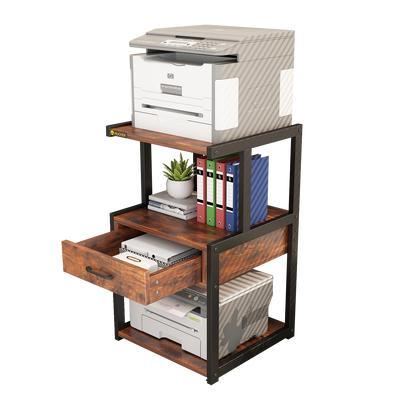 Mobile Printer Stand 3 Tier Home Office Printer Stand with Drawer Rolling Filing Cabinet Printer Cart with Storage Shelves