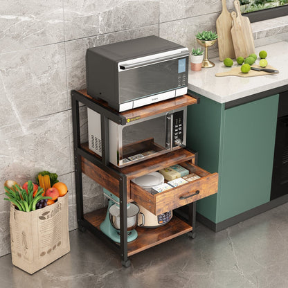 Mobile Printer Stand 3 Tier Home Office Printer Stand with Drawer Rolling Filing Cabinet Printer Cart with Storage Shelves