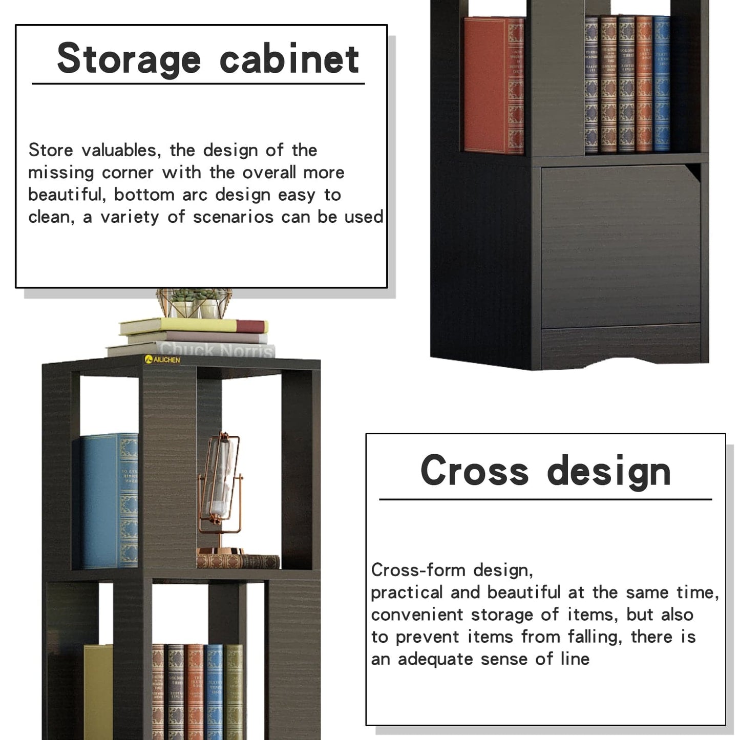 Bookcase with Doors, 4-Tier Bookshelf Storage Cabinet, Record Player Stand, Bathroom Cabinet with Shelves