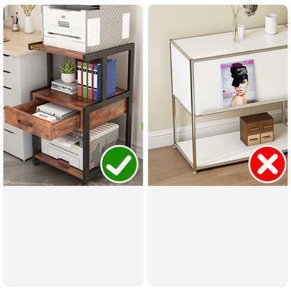 Mobile Printer Stand 3 Tier Home Office Printer Stand with Drawer Rolling Filing Cabinet Printer Cart with Storage Shelves