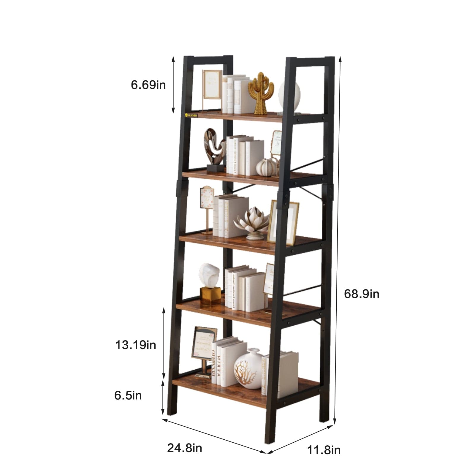 5 Tier Free Standing Bookcase Industrial Book Shelf with Metal Frame size introduction