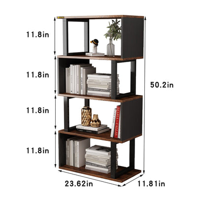 5-tier Open Shelf Bookshelf Modern S-shaped Z-shelf Bookshelves And Bookcase
