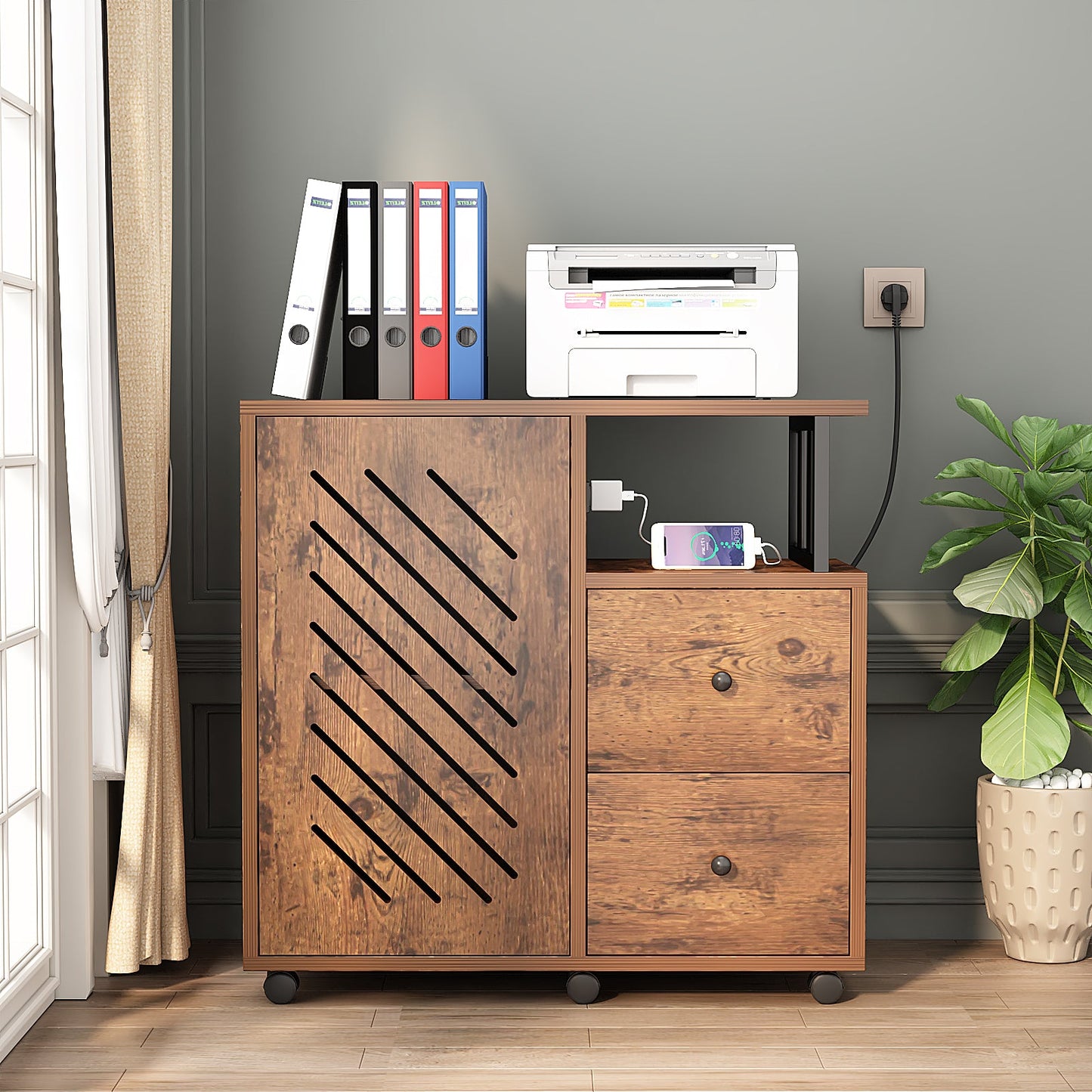 Floor Cabinet with Door Retro Floor Storage Cabinet