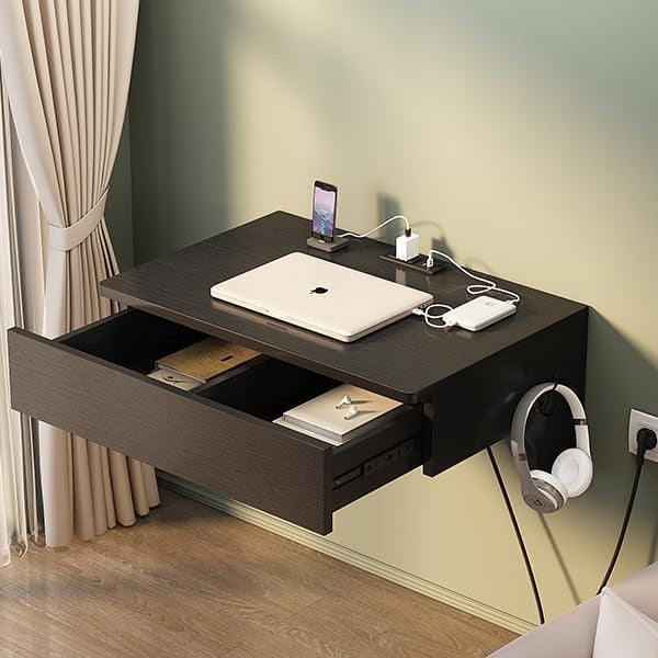 Wall Mounted Laptop Desk with Power Outlets,2 USB Ports