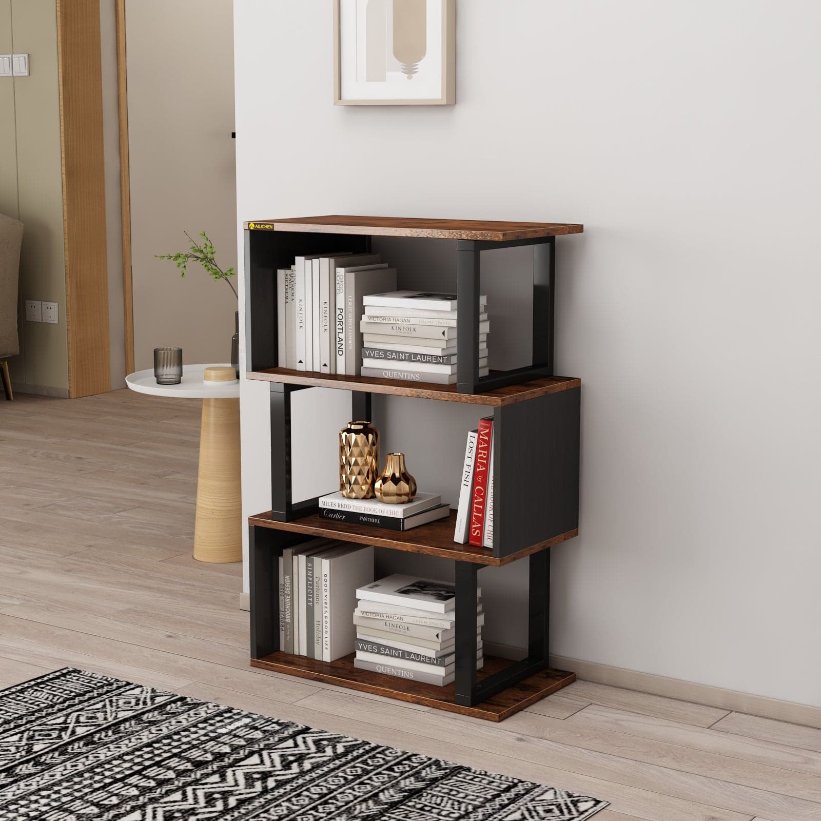 4-Tier Open Shelf Bookshelf Modern S-Shaped Z-Shelf Bookshelves and Bookcase