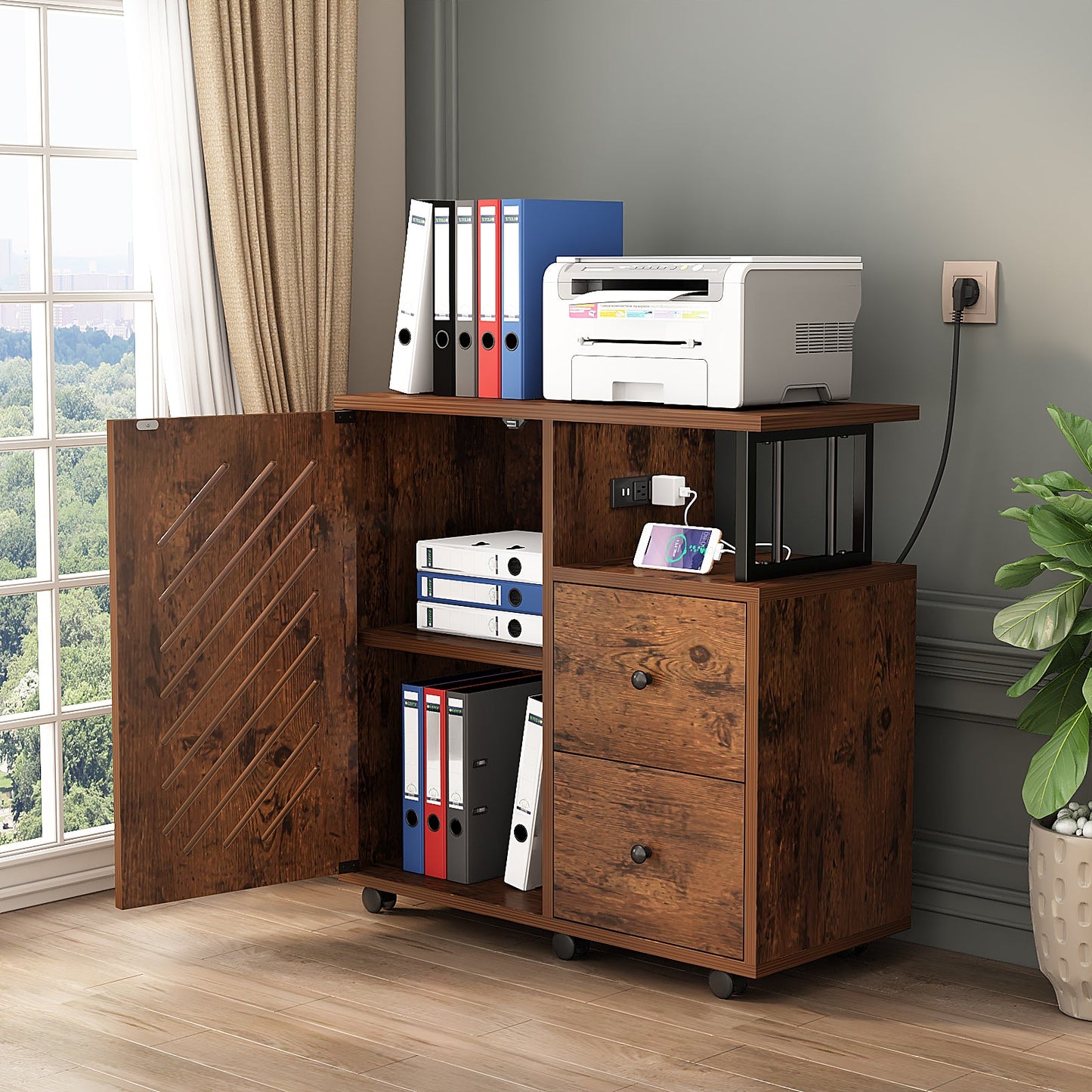 Floor Cabinet with Door Retro Floor Storage Cabinet